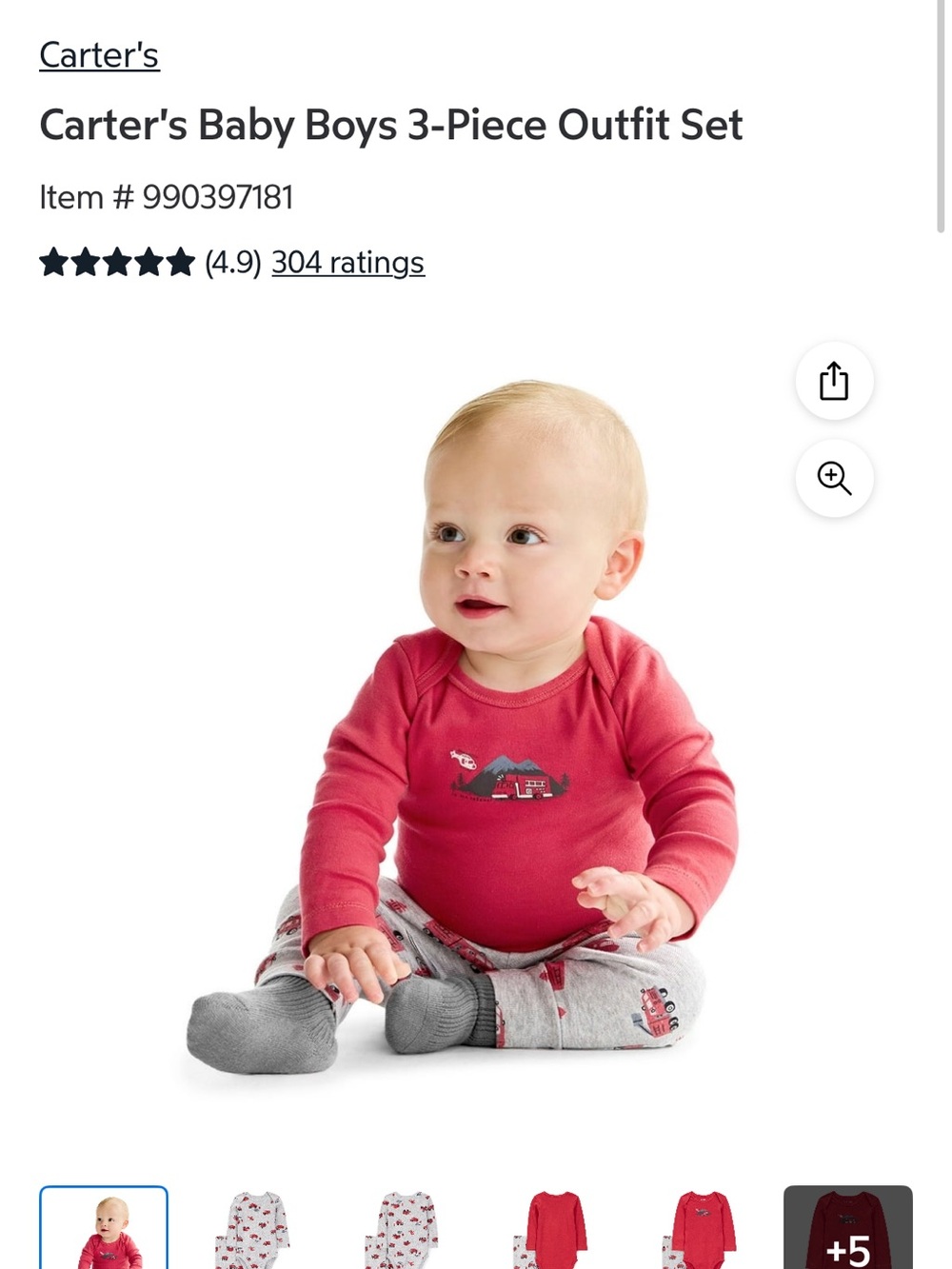 Carter's Red and Gray Baby Boys 3-Piece Outfit Set